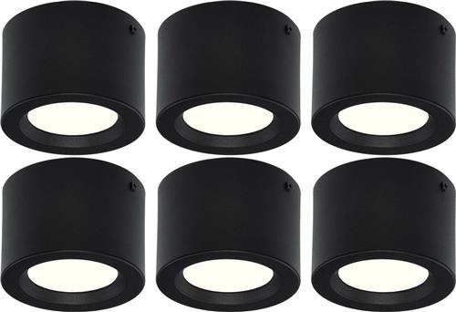 LED Downlight 6 Pack - Opbouw Rond Hoog 5W - Natuurlijk Wit 4200K - Mat Zwart Aluminium - Ø105mm