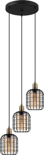 EGLO Chisle Hanglamp - E27 - Ø 42,5 cm - Glas, Staal - Zwart/Amber