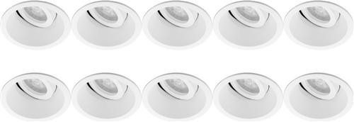 Spot Armatuur 10 Pack - Pragmi Zano Pro - GU10 Inbouwspot - Rond - Wit - Aluminium - Kantelbaar - Ø93mm