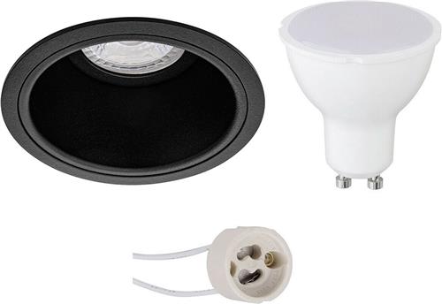 LED Spot Set - Proma Minko Pro - GU10 Fitting - Dimbaar - Inbouw Rond - Mat Zwart - 6W - Helder/Koud Wit 6400K - Verdiept - Ø90mm