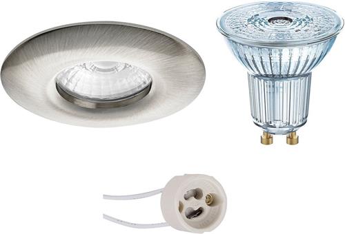 LED Spot Set - OSRAM Parathom PAR16 940 36D - Proma Luno Pro - Waterdicht IP65 - GU10 Fitting - Dimbaar - Inbouw Rond - Mat Nikkel - 3.7W - Natuurlijk Wit 4000K - Ø82mm