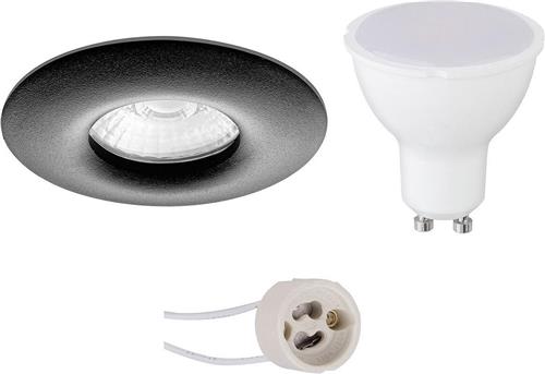 LED Spot Set - Pragmi Luno Pro - Waterdicht IP65 - GU10 Fitting - Dimbaar - Inbouw Rond - Mat Zwart - 6W - Natuurlijk Wit 4200K - Ø82mm