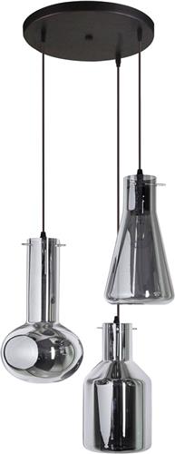 Industriële 3-lichts hanglamp met smoke glas - Deidre