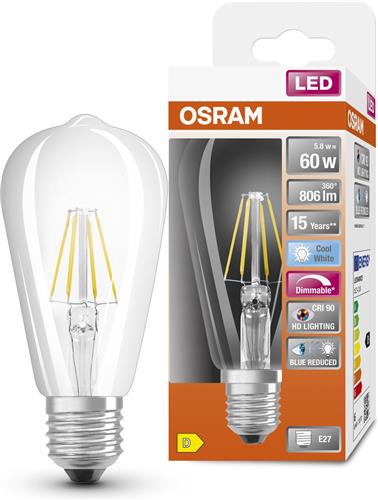 6x Osram E27 LED Edison Lamp | 5.8W 4000K 220V 940 | 300° Dimbaar