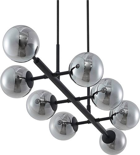 Lindby - hanglamp - 8lichts - Staal, glas - H: 10 cm - G9 - zwart, rook