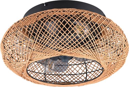 LED Plafondlamp met Ventilator - Plafondventilator - Trion Lari - E27 fitting - Afstandsbediening - Rond - Bruin - Papier