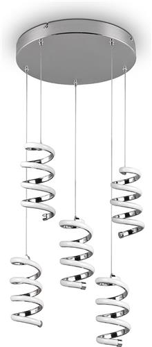 LED Hanglamp - Hangverlichting - Trion Lala - 8W - Natuurlijk Wit - 4000K - 5-lichts - Rond - Chroom - Metaal