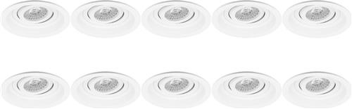 Spot Armatuur 10 Pack - Pragmi Domy Pro - GU10 Inbouwspot - Rond - Wit - Aluminium - Verdiept - Kantelbaar - Ø105mm