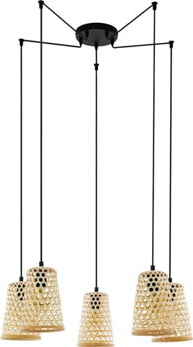 EGLO Claverdon Hanglamp - 5 lichts - Ø80 cm - E27 - Zwart/Bruin