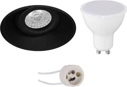 LED Spot Set - Proma Nivas Pro - GU10 Fitting - Inbouw Rond - Mat Zwart - 4W - Helder/Koud Wit 6400K - Trimless - Kantelbaar - Ø150mm