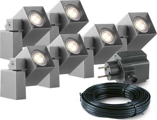 6x LED wand spot - 2 Watt - 12V - Grijs - complete set