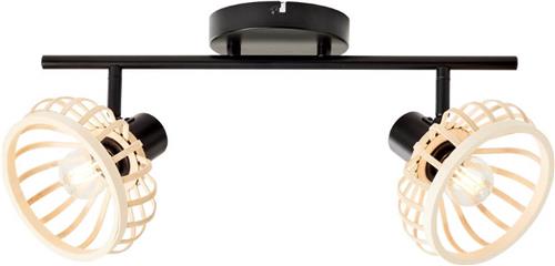 Brilliant Norah spot 2-vlammig. licht hout/zwart, metaal/bamboe, 2x D45, E14, 28 W