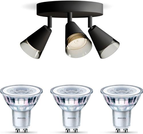 Philips Cleft Opbouwspot (Zwart) - Warmwit Licht - Plafondspot met 3 Lichtpunten - GU10 - SceneSwitch - Eenvoudig Dimbaar met Je Klassieke Schakelaar