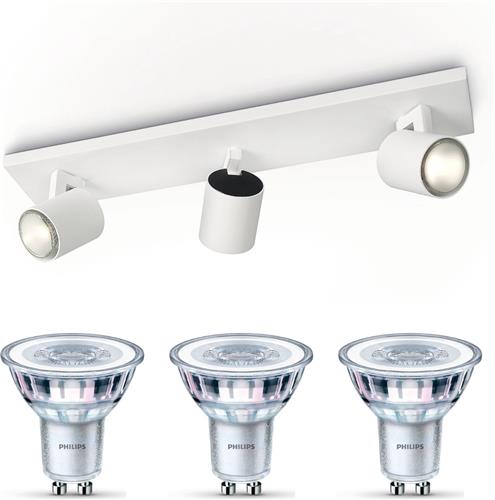 Philips Runner Opbouwspot (Wit) - Warmwit Licht - Plafondspot met 3 Lichtpunten - GU10 - Niet Dimbaar