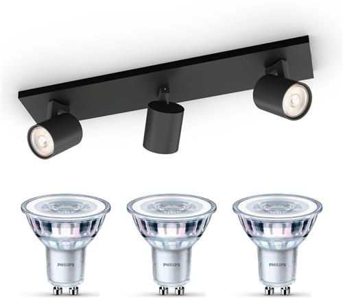 Philips Runner Opbouwspot (Zwart) - Warmwit Licht - Plafondspot met 3 Lichtpunten - GU10 - Niet Dimbaar
