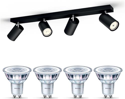 Philips Kosipo Opbouwspot (Zwart) - Warmwit Licht - Plafondspot met 4 Lichtpunten - GU10 - Niet Dimbaar