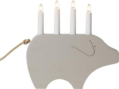Star Trading kandelaar Gry, varken, decoratieve lamp, beige-grijs, 4-pits, hout, 28,5cm
