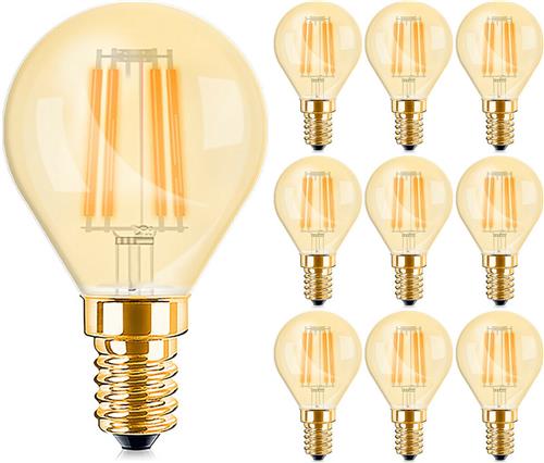 Voordeelpak 10x LED Lamp E14 Kogel Filament - Brinton - Amber 4W 360lm - 822 Zeer Warm Wit 2200K - P45 | Vervangt 32W