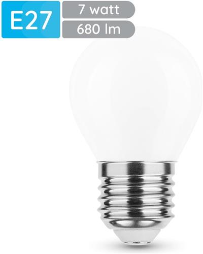 Modee E27 LED Lamp 7W - 680lm - 4000K - Neutraal Wit - LED Filament Melkglas Globe Mini P45 - Vervangt 50W Halogeen Gloeilamp