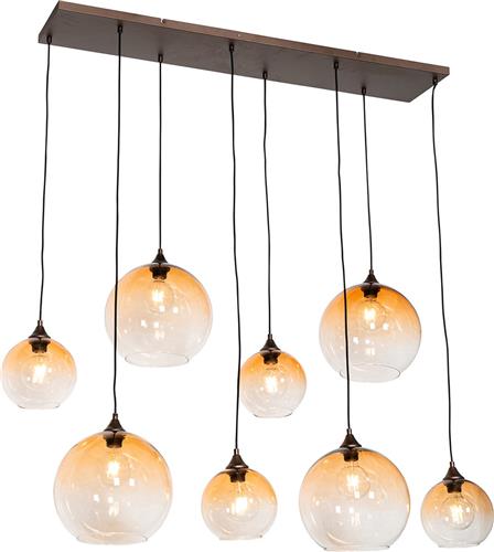 QAZQA sandra - Art Deco Grote hanglamp voor boven de eettafel | in eetkamer - 8 lichts - L 140 cm - Brons - Woonkamer | Slaapkamer | Keuken