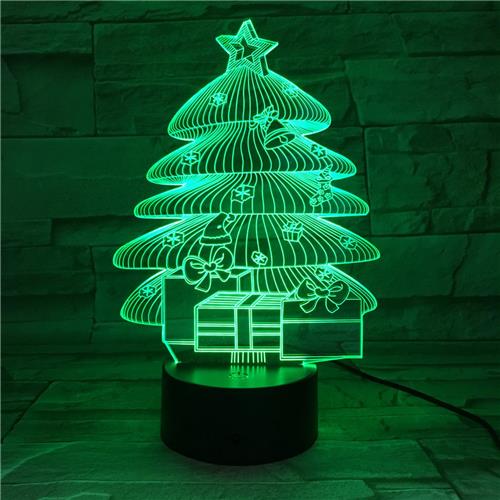 3D Led Lamp Met Gravering - RGB 7 Kleuren - Kerstboom