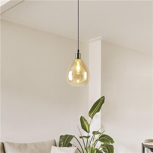 1-lichts hanglamp Verona amber - druppel vorm egaal glas