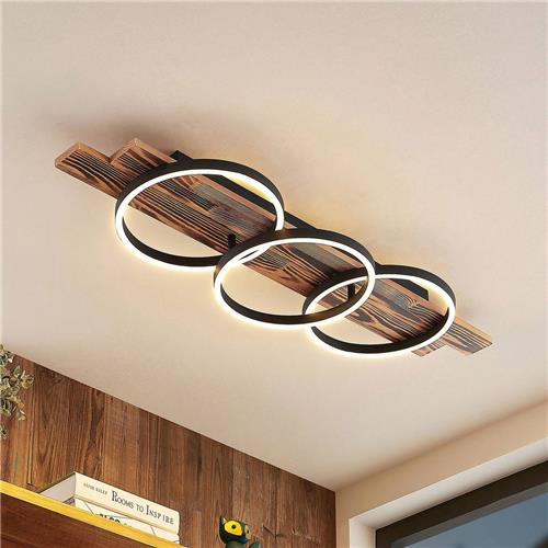 Lindby - LED plafondlamp- met dimmer - 3lichts - Aluminium, dennenhout - H: 10 cm - Licht hout - Inclusief lichtbronnen