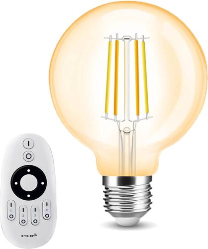 Milight Dual White smart filament lamp met afstandsbediening - 7W - E27 fitting - G95 model amberkleurig - Smart lamp - Slimme verlichting