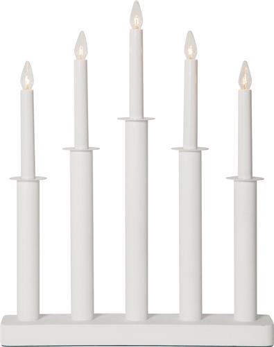 Star Trading kandelaar Plaat, wit, metaal, 5-vlam, hout, 45cm