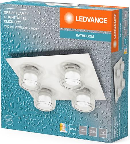 LEDVANCE ORBIS Flame wand- en plafondlamp met LED, wit, 22W, 1400lm, 3000/4000K, kleurtemperatuur instelbaar via wandschakelaar (koud wit en warm wit), IP44 bescherming tegen vreemde voorwerpen en spatwater