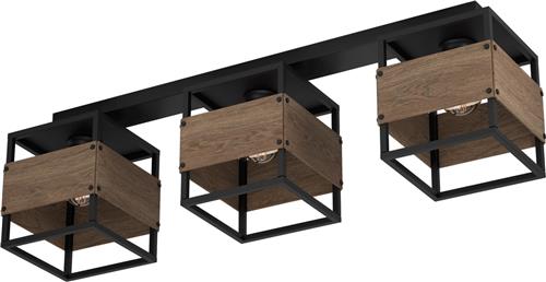EGLO Evesham Plafondlamp - E27 - 87,5 cm - Zwart/Bruin - Staal/Hout