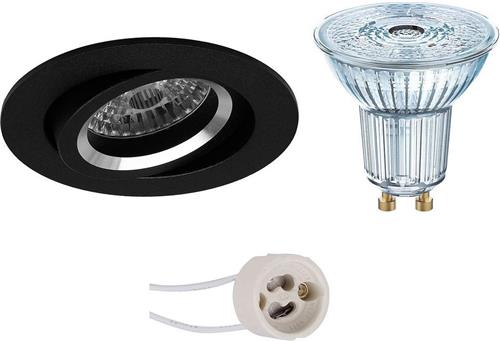 LED Spot Set - OSRAM Parathom PAR16 930 36D - Pragmi Aerony Pro - GU10 Fitting - Dimbaar - Inbouw Rond - Mat Zwart - 3.7W - Warm Wit 3000K - Kantelbaar - Ø82mm