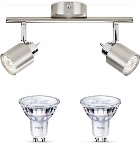 Philips Meranti Opbouwspot (Mat Chroom) - Warmwit Licht - Plafondspot met 2 Lichtpunten - GU10 - SceneSwitch - Eenvoudig Dimbaar met Je Klassieke Schakelaar