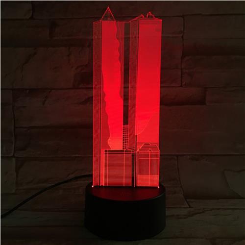 3D Led Lamp Met Gravering - RGB 7 Kleuren - Twin Tower