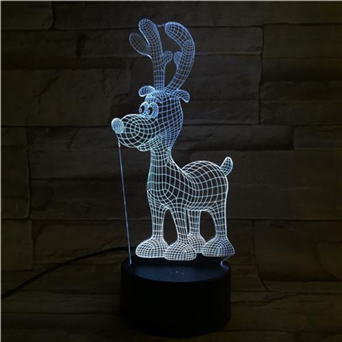 3D Led Lamp Met Gravering - RGB 7 Kleuren - Hert Cartoon