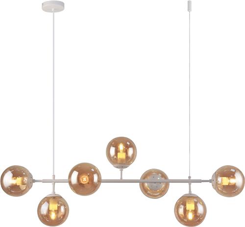 Design hanglamp wit frame en amber glazen bollen - Hepta