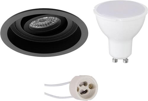 LED Spot Set - Pragmi Domy Pro - GU10 Fitting - Dimbaar - Inbouw Rond - Mat Zwart - 6W - Natuurlijk Wit 4200K - Verdiept - Kantelbaar - Ø105mm