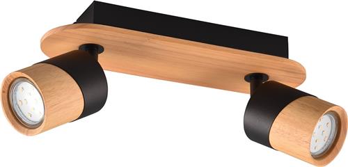 LED Plafondspot - Trion Arnia - GU10 Fitting - 2-lichts - Rond - Hout/Zwart - Natuurhout