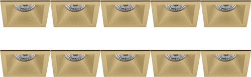 Spot Armatuur 10 Pack - Pragmi Pollon Pro - GU10 Inbouwspot - Vierkant - Goud - Aluminium - Verdiept - 82mm