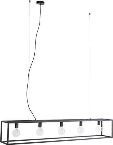 QAZQA cage - Moderne Hanglamp eettafel voor boven de eettafel | in eetkamer - 5 lichts - L 1500 mm - Zwart - Woonkamer | Slaapkamer | Keuken