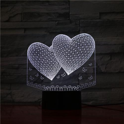 3D Led Lamp Met Gravering - RGB 7 Kleuren - Hartjes