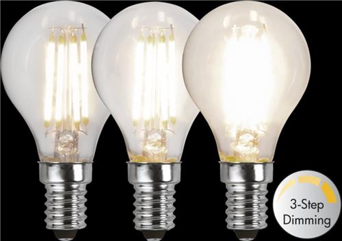 3 standen - Standaard bol - E14 - 4.2W - Warm Wit - 3000K - Filament - Helder