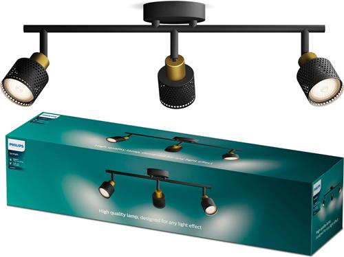 Philips Niall Spot - Plafondspot met drie lichtpunten - Zwart met goud design - GU10 LED fitting