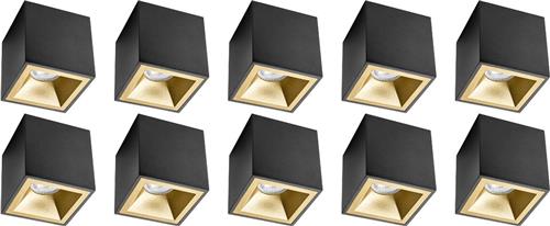 Opbouwspot 10 Pack - Proma Cliron Pro - GU10 Fitting - Opbouw Vierkant - Mat Zwart/Goud - Aluminium - Verdiept - Ø90mm