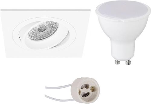 LED Spot Set - Proma Borny Pro - GU10 Fitting - Dimbaar - Inbouw Vierkant - Mat Wit - 6W - Helder/Koud Wit 6400K - Kantelbaar - 92mm