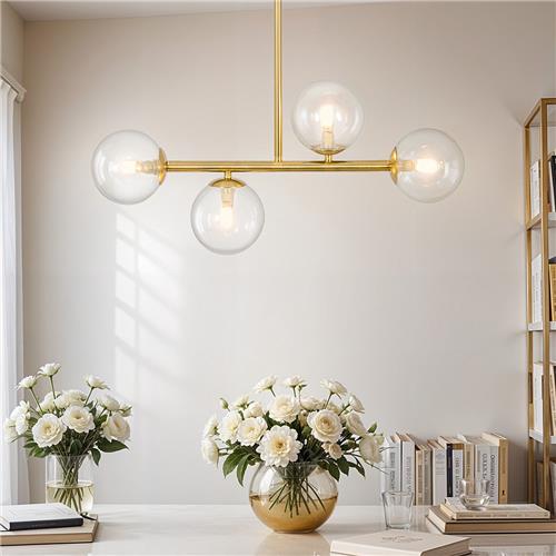 Hanglamp Asun met gouden frame en transparant glazen bollen