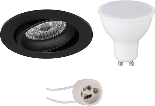 LED Spot Set - Proma Delton Pro - GU10 Fitting - Inbouw Rond - Mat Zwart - 4W - Helder/Koud Wit 6400K - Kantelbaar - Ø82mm