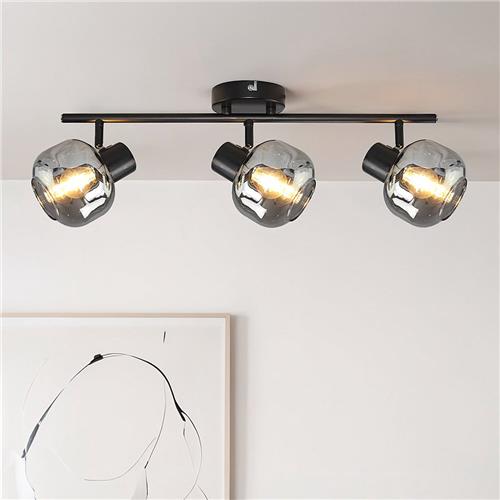 Zwarte plafondlamp met smoke glas, 3-lichts - Jenthe