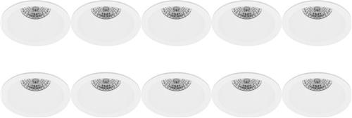 Spot Armatuur 10 Pack - Pragmi Pollon Pro - GU10 Inbouwspot - Rond - Wit - Aluminium - Verdiept - Ø82mm