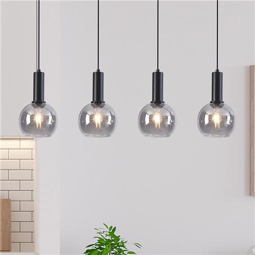 Zwarte hanglamp Imke met smoke glas, 4-lichts